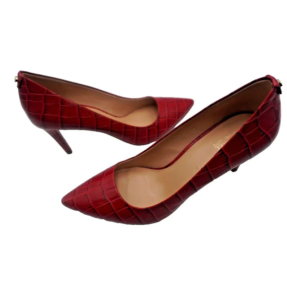 Michael Kors Burgundy Croc Embossed Pointed Toe Office Heel Pumps Size 9.5M